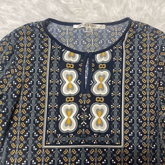 Max Studio Dress 3/4 Sleeve Floral Navy Blue Size Medium Stretchy Casual Key Hol - Picture 2 of 9